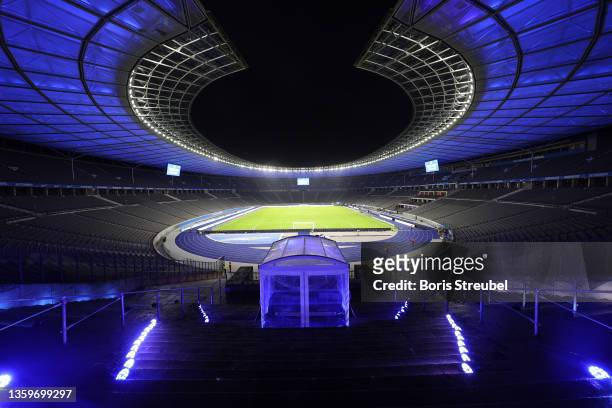 General view of the stadium ahead of the Bundesliga match between Hertha BSC and Borussia Dortmund at Olympiastadion on December 18, 2021 in Berlin,...