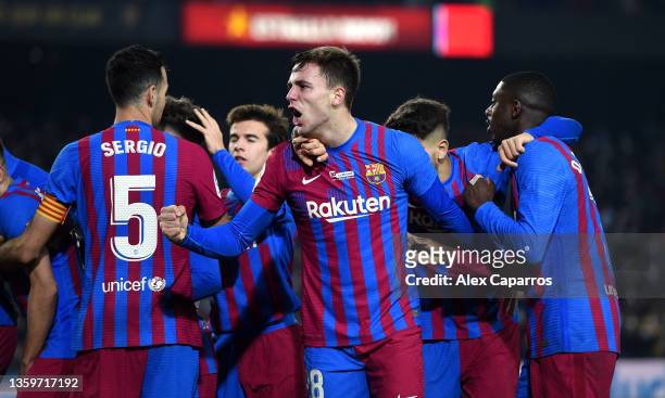 Nico Gonzalez of FC Barcelona celebrates after scoring their team's third goal during the LaLiga Santander match between FC Barcelona and Elche CF at...
