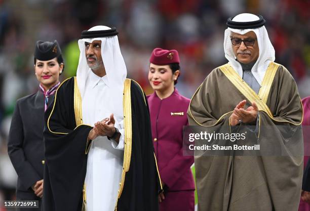 Qatar Football Association President, HH Sheikh Hamad Bin Khalifa Al Thani and FIFA Senior Vice-President, Shaik Salman bin Ibrahim Al Khalifa look...