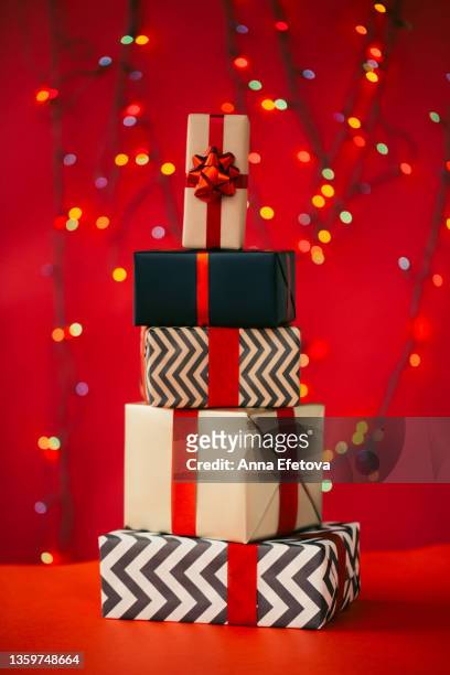 stack of wrapped gift boxes. new year coming concept. - funny gifts stock pictures, royalty-free photos & images