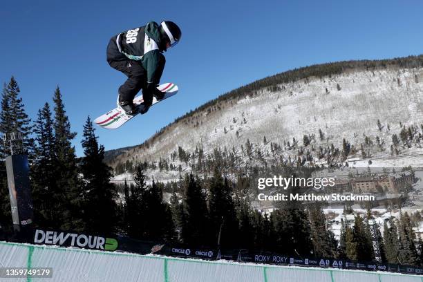 David Habluetzel of Team Switzerland trains for the men's snowboard superpipe final during day 4 of the Dew Tour at Copper Mountain on December 18,...