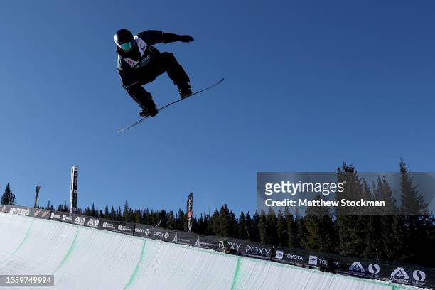 David Habluetzel of Team Switzerland trains for the men's snowboard superpipe final during day 4 of the Dew Tour at Copper Mountain on December 18,...