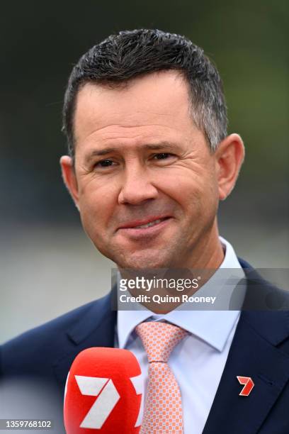 Former Australian cricketer and Channel 7 commentator Ricky Ponting is seen during day four of the Second Test match in the Ashes series between...