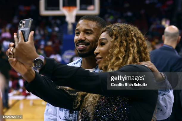 Actor Michael B. Jordan and tennis star Serena Williams pose for a selfie as they attend the Legacy Classic HBCU Basketball Invitational at...
