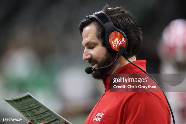 Head coach Michael Desormeaux of the Louisiana-Lafayette Ragin Cajuns looks on during the game against the Marshall Thundering Herd during the R+L...