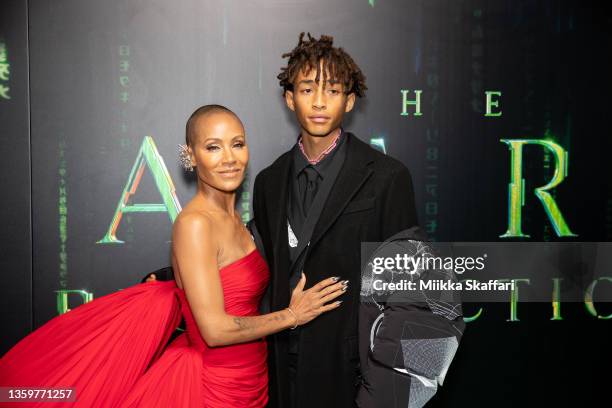 Jada Pinkett Smith and Jaden Smith arrive at the U.S. Premiere of "The Matrix Resurrections" at The Castro Theatre on December 18, 2021 in San...