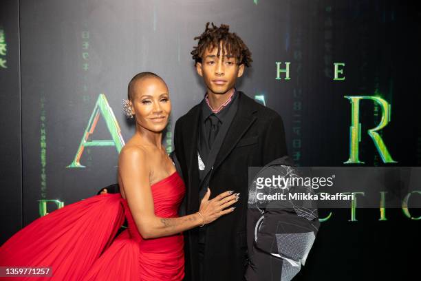 Jada Pinkett Smith and Jaden Smith arrive at the U.S. Premiere of "The Matrix Resurrections" at The Castro Theatre on December 18, 2021 in San...