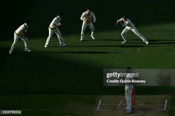 Alex Carey of Australia takes a catch to dismiss Haseeb Hameed of England off the bowling of Jhye Richardson of Australia for a duck during day four...