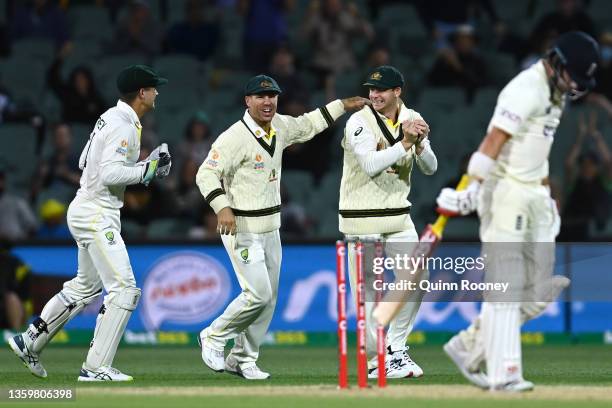 Steve Smith of Australia takes a catch to dismiss Rory Burns of England for 34 runs during day four of the Second Test match in the Ashes series...