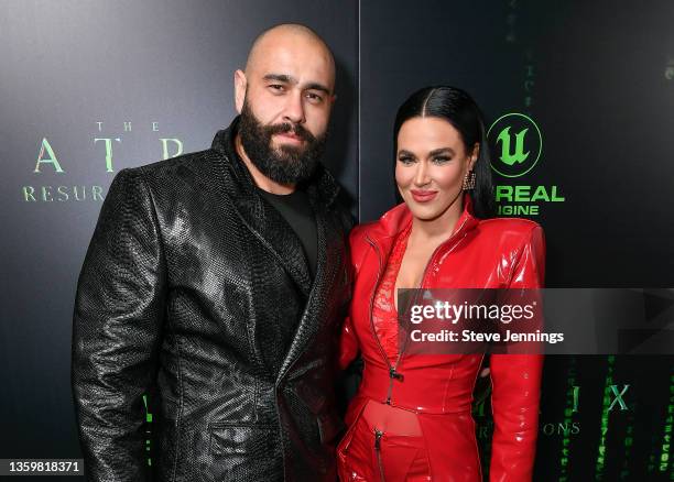 Actors and professional wrestlers Miro and CJ Perry attend "The Matrix Resurrections" Red Carpet U.S. Premiere Screening at The Castro Theatre on...