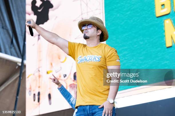 Rapper Baby Bash performs onstage during Once Upon a Time in LA Music Festival at Banc of California Stadium on December 18, 2021 in Los Angeles,...