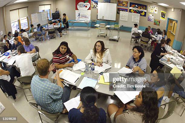Josefa Ortiz De Dominguez Elementary School teachers participate in the Chicago Public Schools' "Reading Initiative" staff development program August...