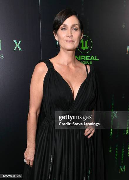 Actress Carrie-Anne Moss attends "The Matrix Resurrections" Red Carpet U.S. Premiere Screening at The Castro Theatre on December 18, 2021 in San...