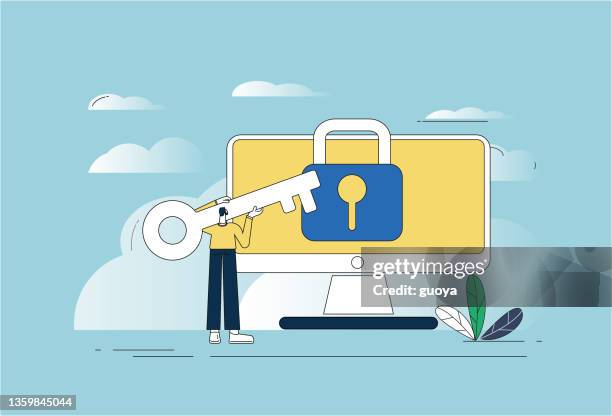 white-collar workers use the key password to open the computer. - computer lock screen stock illustrations