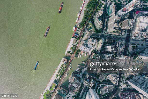 top view, road and streets of shanghai - rise above it stock pictures, royalty-free photos & images