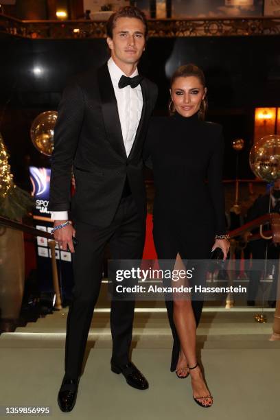 Alexander Zverev arrives with Sophia Thomalla for the "Sportler des Jahres" Award 2021 Gala at Kurhaus Baden-Baden on December 19, 2021 in...