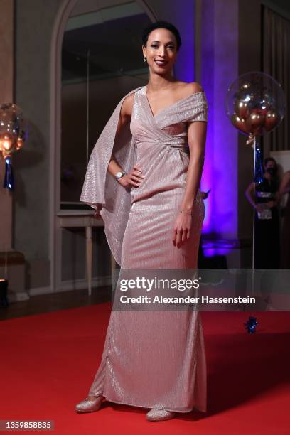 Malaika Mihambo arrives for the "Sportler des Jahres" Award 2021 Gala at Kurhaus Baden-Baden on December 19, 2021 in Baden-Baden, Germany.