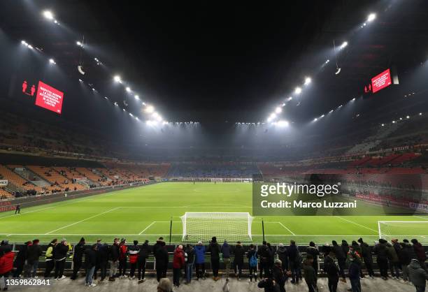 General view inside the stadium as fans watch on prior to the Serie A match between AC Milan and SSC Napoli at Stadio Giuseppe Meazza on December 19,...