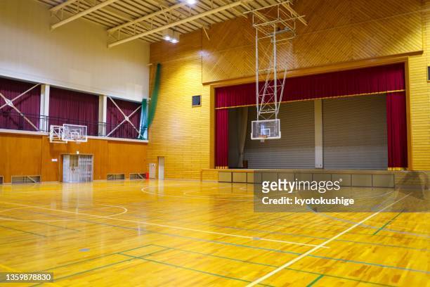 empty school gymnasium - 体育館 ストックフォトと画像