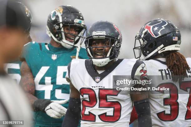 Desmond King of the Houston Texans reacts after a play during the third quarter against the Jacksonville Jaguars at TIAA Bank Field on December 19,...