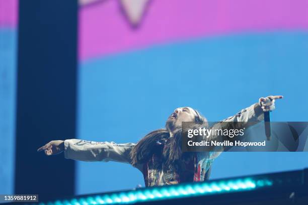 Steve Aoki performs on stage during MDLBEAST SOUNDSTORM 2021 on December 19, 2021 in Riyadh, Saudi Arabia.