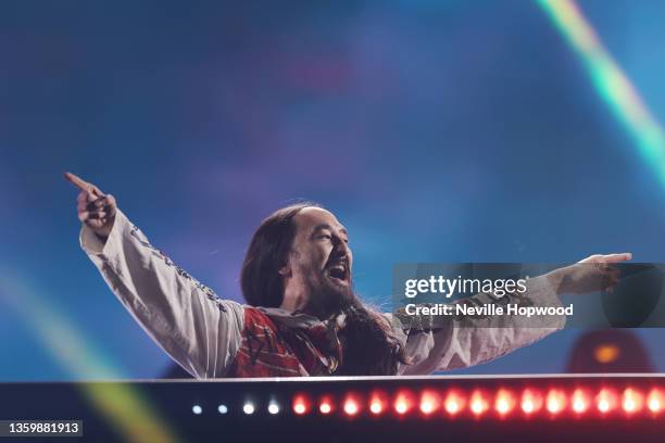 Steve Aoki performs on stage during MDLBEAST SOUNDSTORM 2021 on December 19, 2021 in Riyadh, Saudi Arabia.