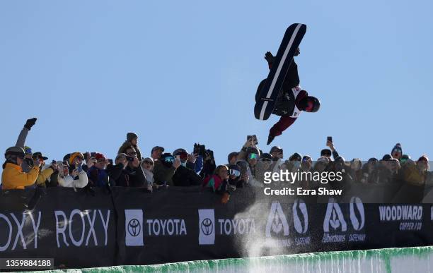 Shaun White of Team United States competes in the men's snowboard superpipe final during Day 5 of the Dew Tour at Copper Mountain on December 19,...