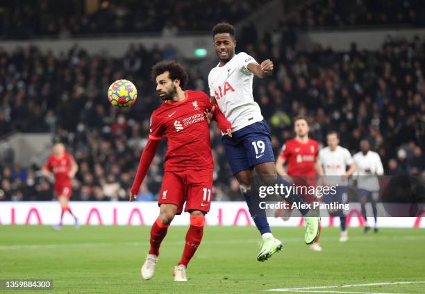 Mohamed Salah of Liverpool clashes with Ryan Sessegnon of Tottenham during the Premier League match between Tottenham Hotspur and Liverpool at...