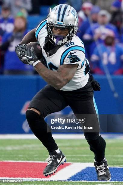 Ameer Abdullah of the Carolina Panthers runs after a catch in the fourth quarter of the game against the Buffalo Bills at Highmark Stadium on...