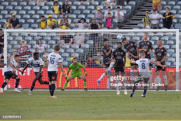 Oliver Bozanic of the Mariners scores a goal during the A-League mens match between Central Coast Mariners and Western Sydney Wanderers at Central...