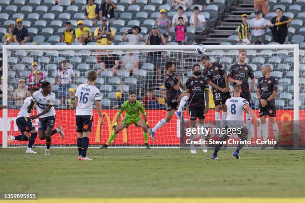 Oliver Bozanic of the Mariners scores a goal during the A-League mens match between Central Coast Mariners and Western Sydney Wanderers at Central...