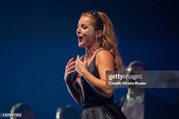 Soprano Ilina Mihaylova performs during the Opera D'amore concert at Arena Armeec Hall on December 19, 2021 in Sofia, Bulgaria. The 3D production...