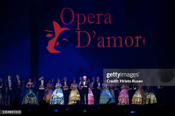 Tenor Jose Carreras performs during the Opera D'amore concert at Arena Armeec Hall on December 19, 2021 in Sofia, Bulgaria. The 3D production concert...