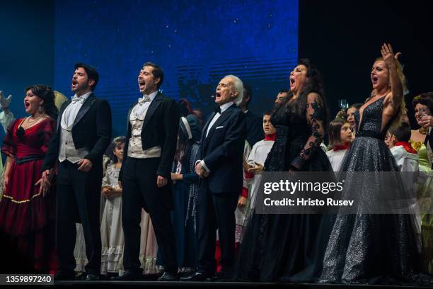 Mezzo-soprano Daniela Diakova, tenor Rossen Nenchev, tenor Jose Carreras, soprano Maria Guleghina, and soprano Ilina Mihaylova perform during the...