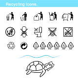 Set of icons for garbage, wipes, tissue and recycling. Ideal for use in design, packaging, etc.