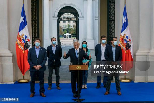 President of Chile, Sebastián Piñera addresses the nation accompanied by his government ministers Karla Rubilar Minister of Social Development's,...