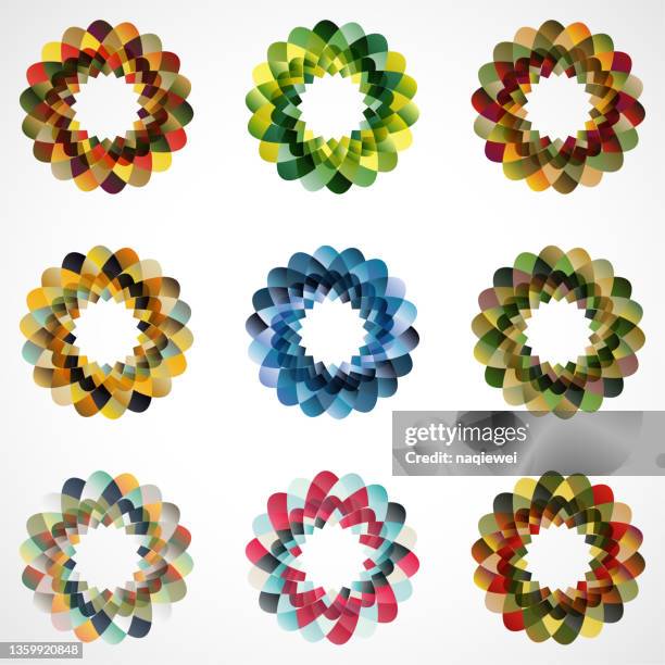 vector abstract colorful mosaic ring floral pattern mandala icon set - aperture 幅插畫檔、美工圖案、卡通及圖標