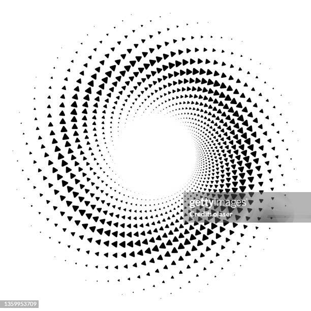 stockillustraties, clipart, cartoons en iconen met expanding swirl pattern of rounded triangles pointing in spiral direction, on white - halftone pattern abstract background