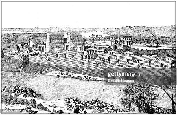 antique illustration: philae - temple of philae stock illustrations