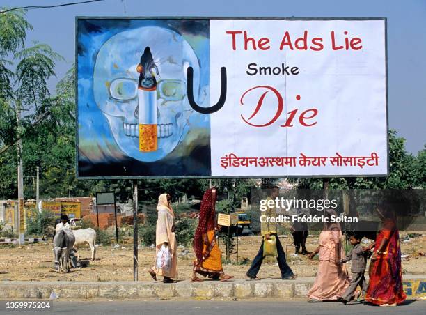 Billboard against the cigarette in Jaipur, the capital of Rajasthan, aka the "Pink City" in Jaipur on March 10, 2009 in Rajasthan, India.