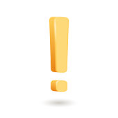 Vector 3D yellow exclamation mark icon.
