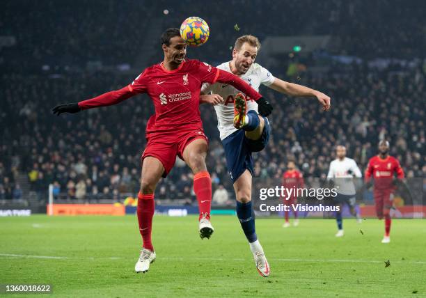 Harry Kane of Tottenham Hotspur and Joël Matip of Liverpool during the Premier League match between Tottenham Hotspur and Liverpool at Tottenham...