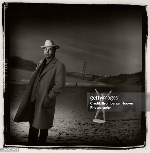 Portrait of American artist Larry Harvey , co-founder of the Burning Man festival, as he stands on Baker Beach , San Francisco, California, 1997.