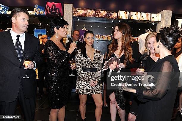 Felix Rappaport, Kris Jenner, Kim Kardashian, Khloe Kardashian, Cici Bussey and Kourtney Kardashian during the grand opening of Kardashian Khaos at...