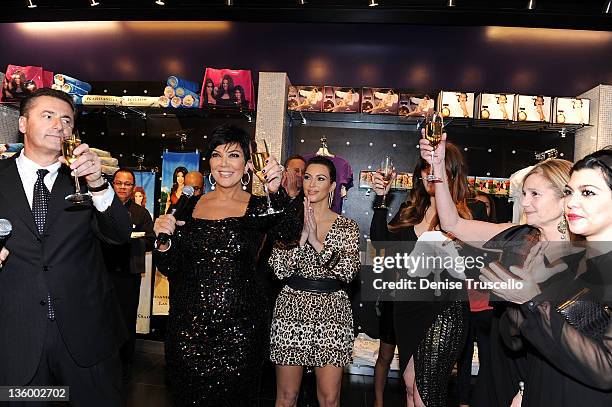 Felix Rappaport, Kris Jenner, Kim Kardashian, Khloe Kardashian, Cici Bussey and Kourtney Kardashian during the grand opening of Kardashian Khaos at...