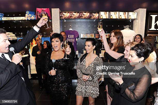 Felix Rappaport, Kris Jenner, Kim Kardashian, Khloe Kardashian, Cici Bussey and Kourtney Kardashian during the grand opening of Kardashian Khaos at...