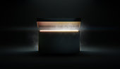 Mysterious pandora box opening with rays of light, high contrast image. 3D Rendering, illustration