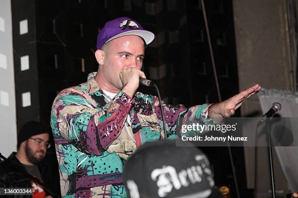 Kosha Dillz performs at the Rosenberg Toy Drive at SOB's on December 15, 2011 in New York City.