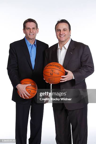 Joe Maloof and Gavin Maloof owners of the Sacramento Kings pose for a photo on media day December 15, 2011 at Power Balance Pavilion in Sacramento,...