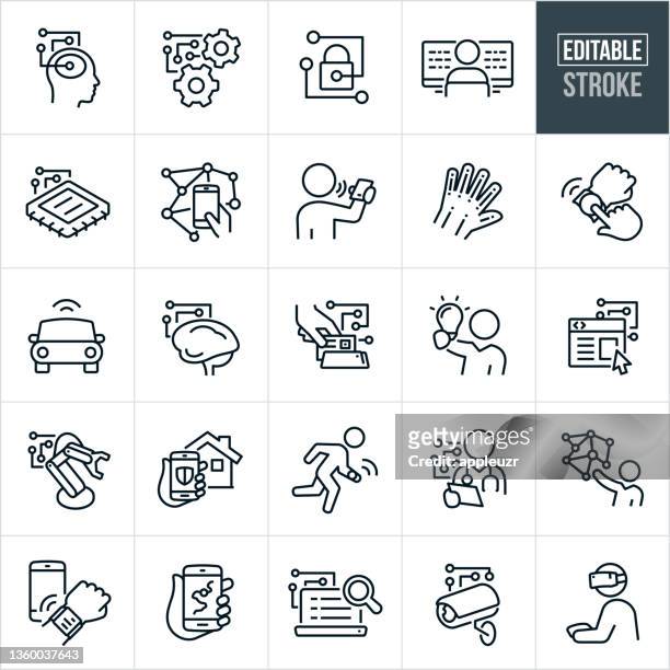 tech industry thin line icons - editable stroke - internal system stock illustrations